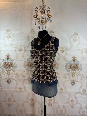 ✨Vintage Y2K Boho Brown & Tan Geometric Shape Sequins Tank Top✨